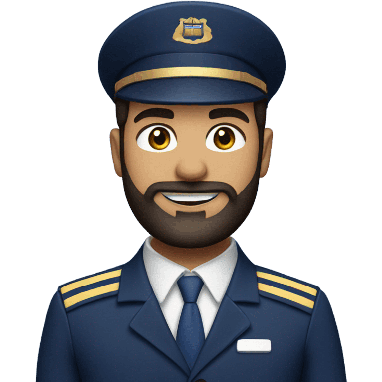 Male Persian Flight attendant with beard at United airlines navy blue uniform 2 epaulet stripes NO HAT emoji