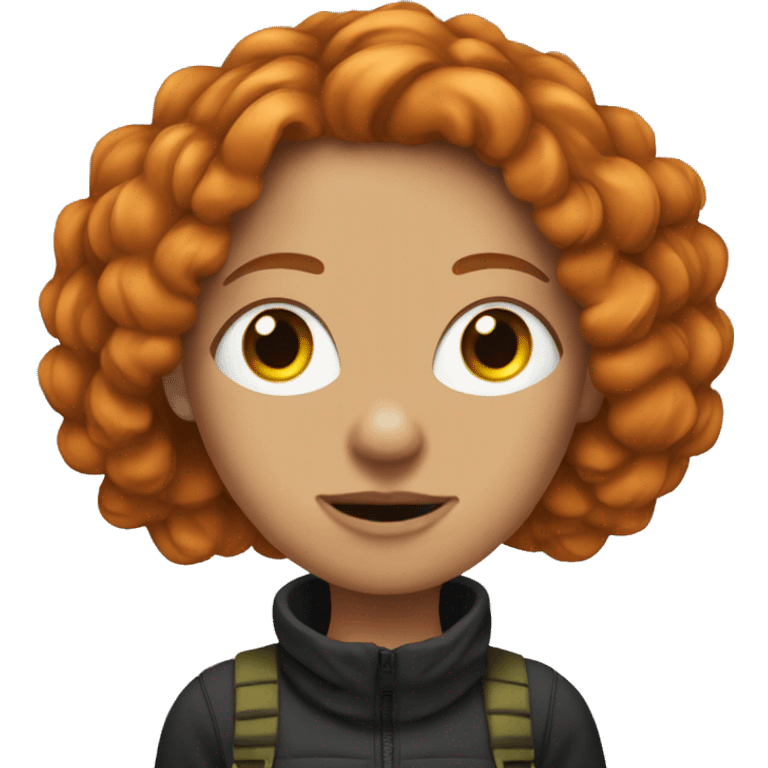 Ginger coloured hair woman with grundge aesthetics, she got a ski mask on her hair.  emoji