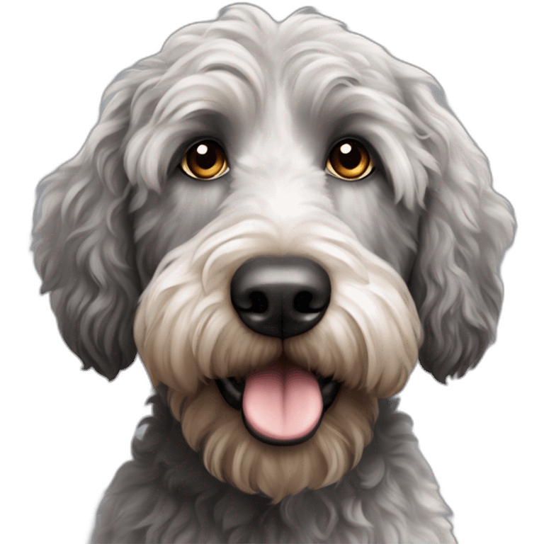 Labradoodle grey black merle staring emoji