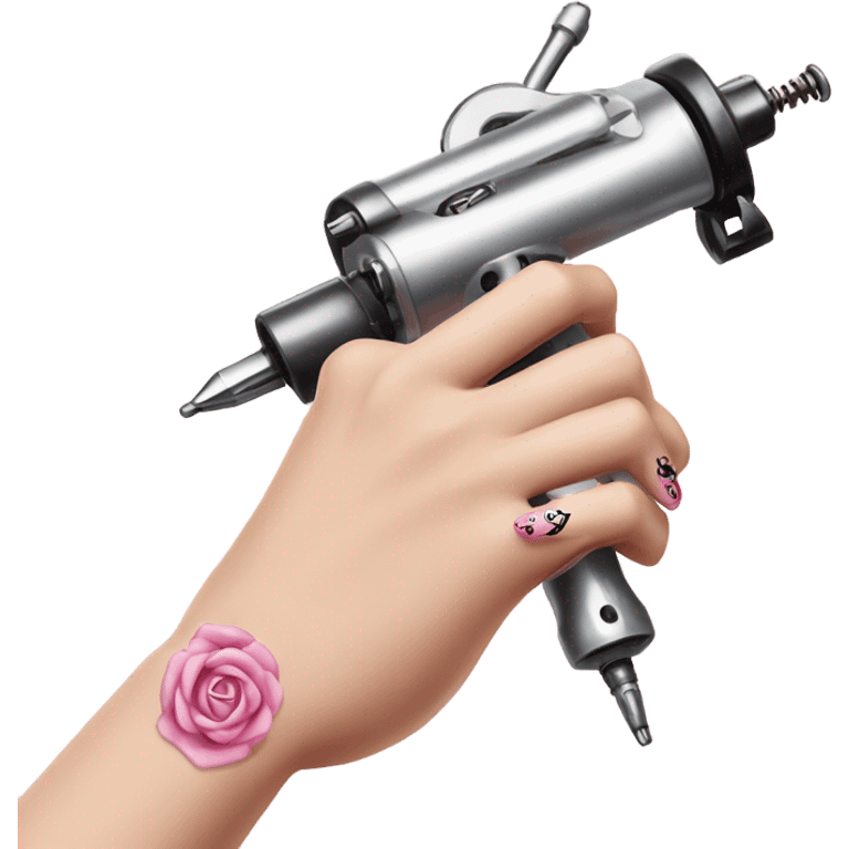 White girl hand with pink nails holding a tattoo machine emoji