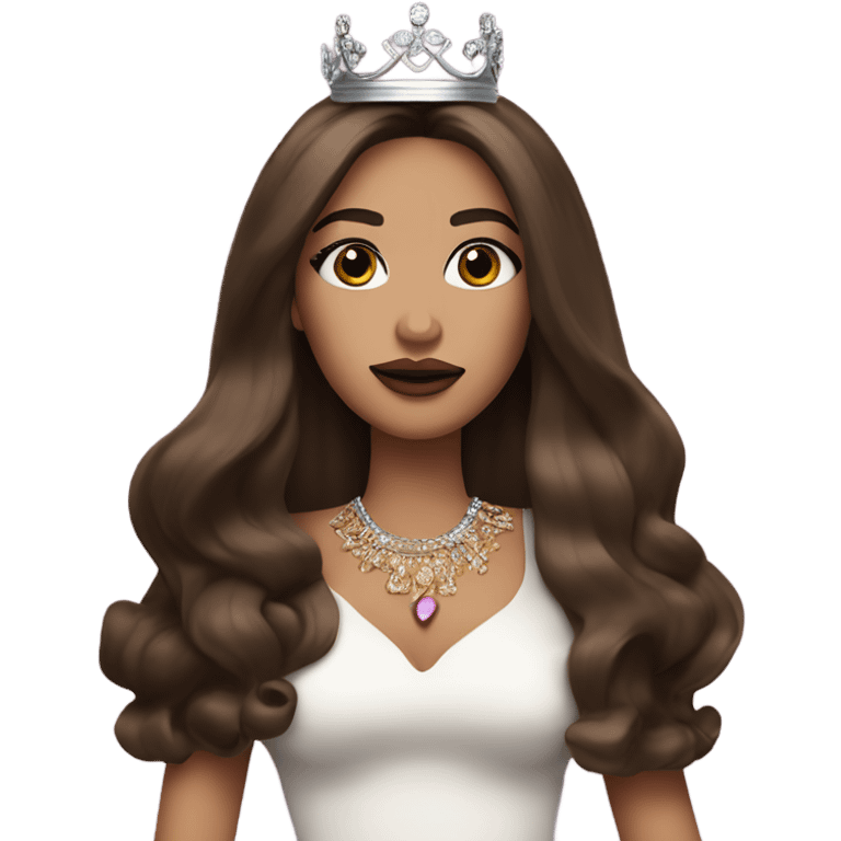 Brunette long straight hair and wears crown bombshell big lips makeup emoji