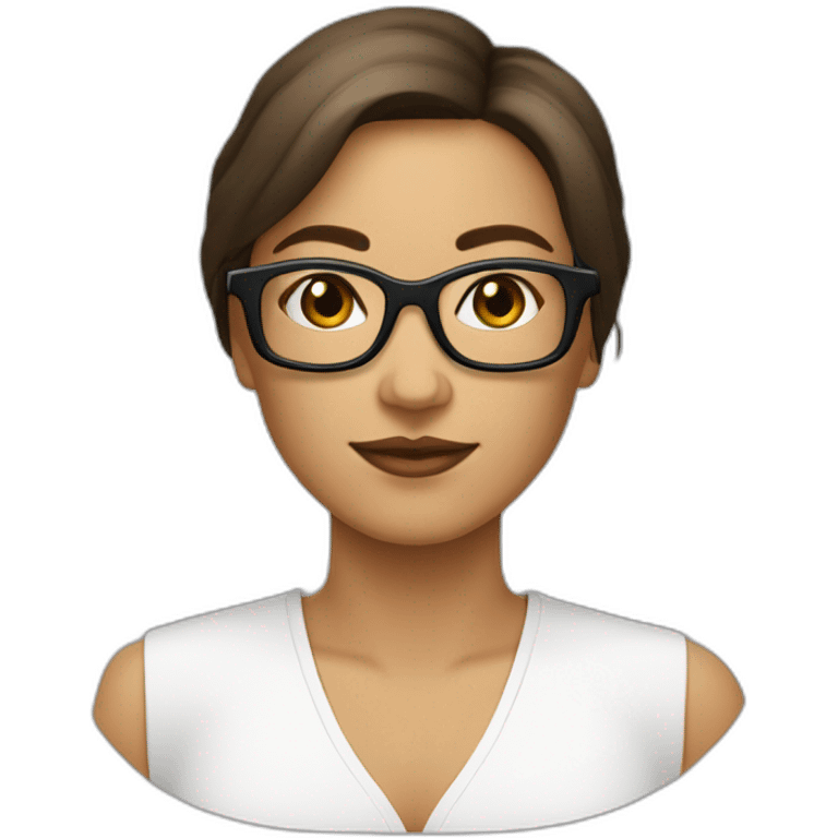 femme blanche brune avec un carré, des cheveux lisses et des lunettes emoji