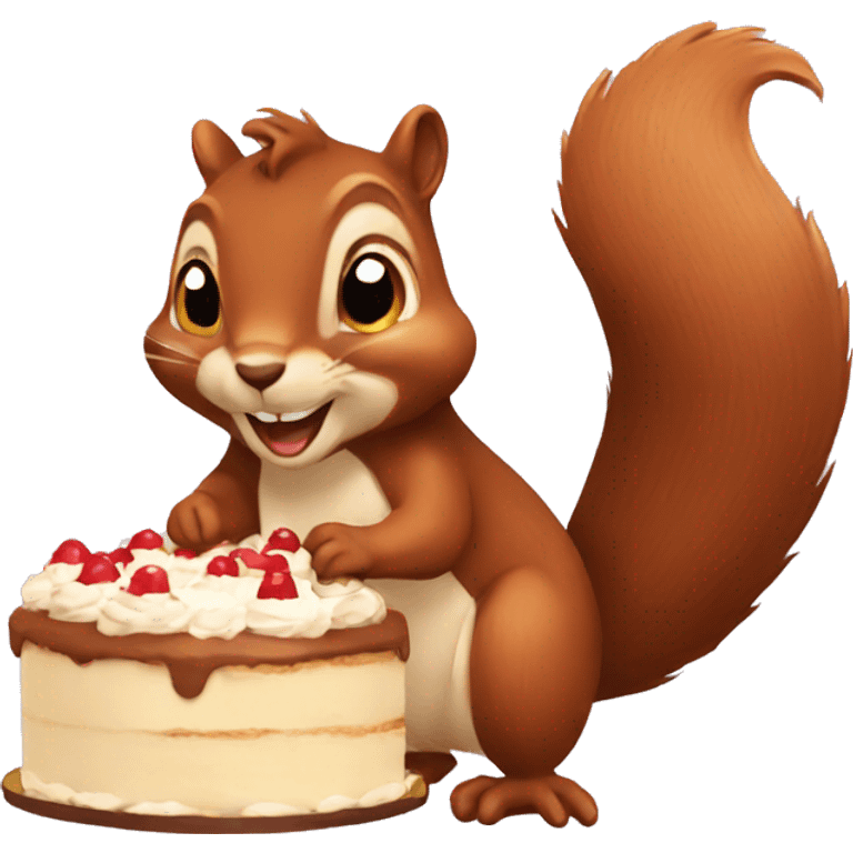 A brown squirrel holding a cake emoji