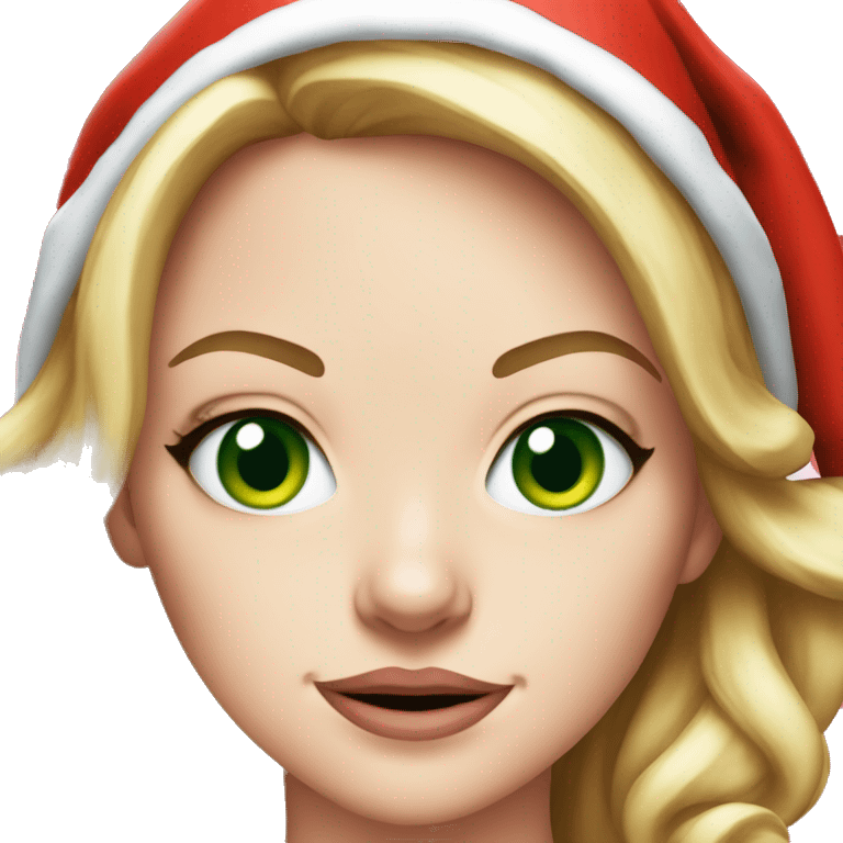 Emma Stone running emoji in a santa costume green eyes emoji