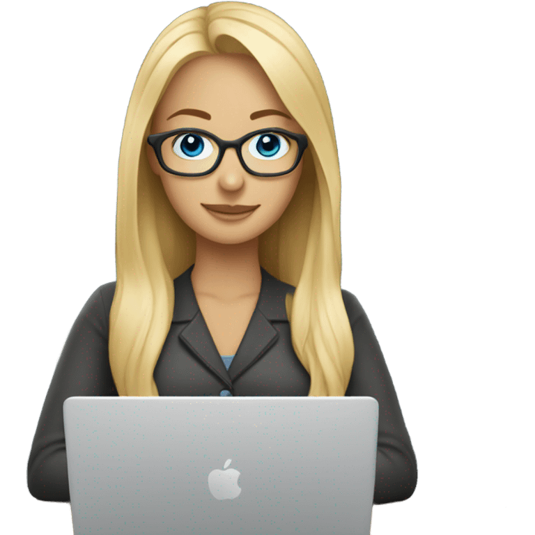 English teacher (woman blond long hair with blue eyes with glasses teaching online on her laptop) emoji