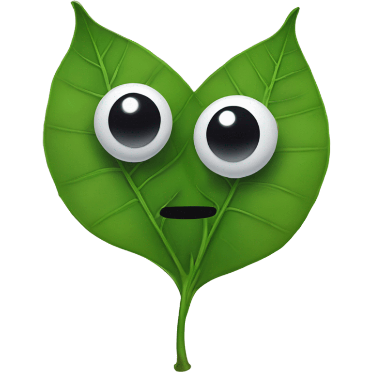 A leaf with thin black limbs, and two dot eyes with a  smile. emoji