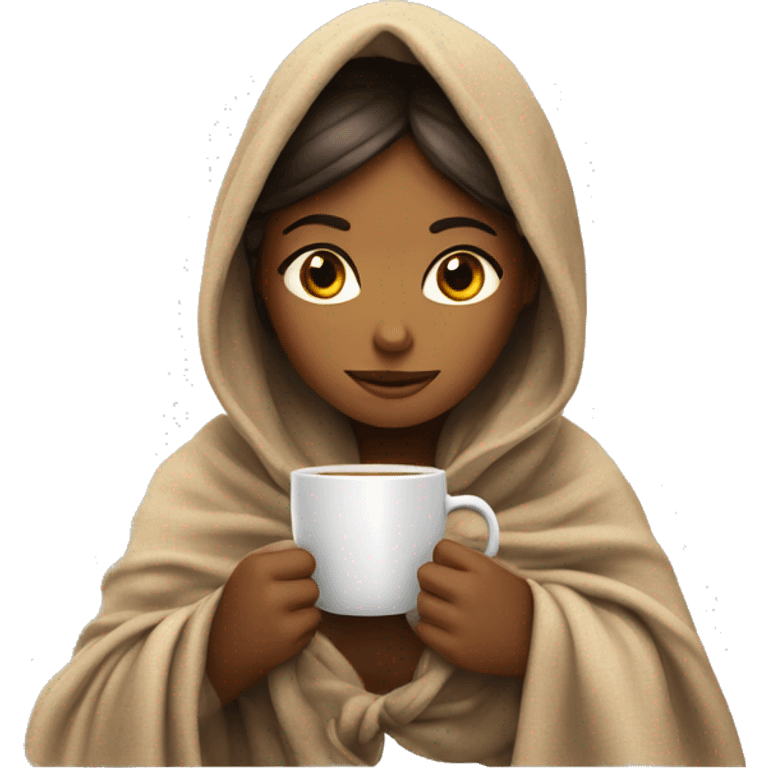 girl inside a blanket sipping coffee eyes closed with bow on head  emoji