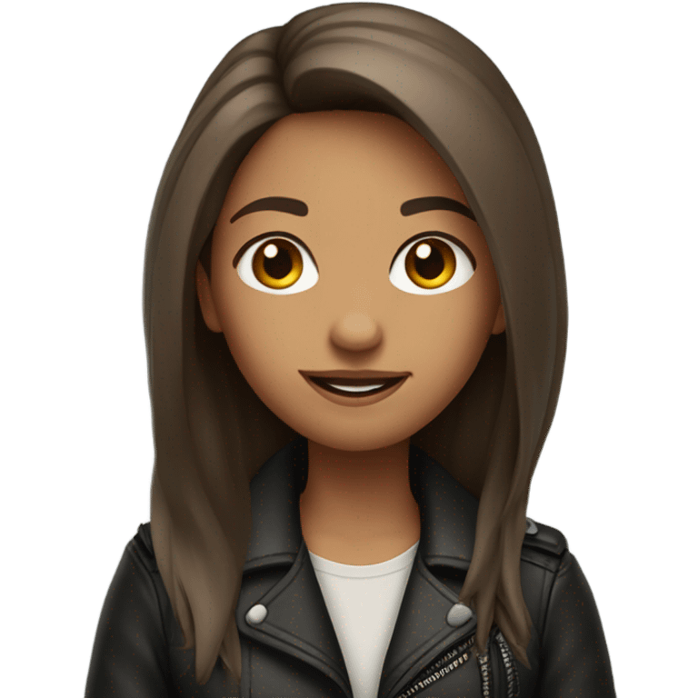 girl in leather jacket with long hair and soft smile emoji