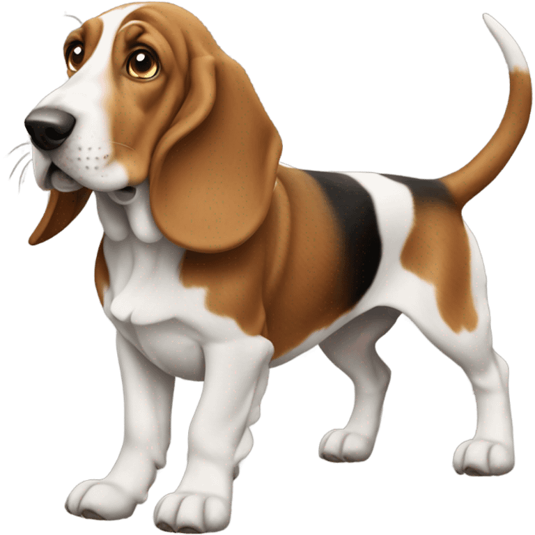 Basset hound mixed with beagle flying emoji