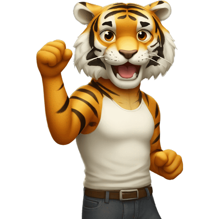 a tiger standing in a human pose with its finger upwards giving the ok sign emoji