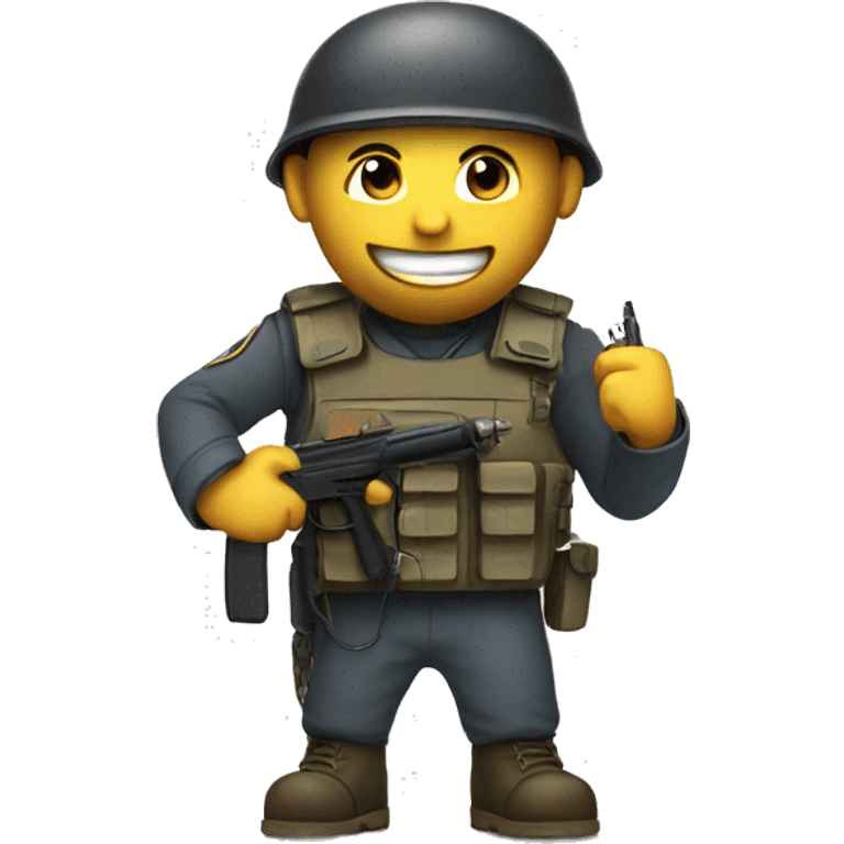 emoji smiling and holding a tazer and he is a soldier emoji