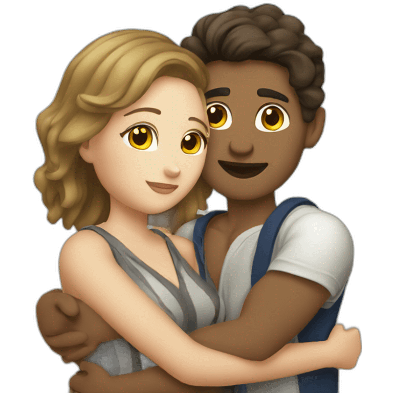 at the beach young metis Man and white woman hug love emoji