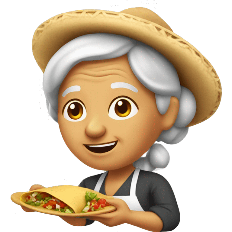 Mexican woman cooking tacos. old lady.  emoji