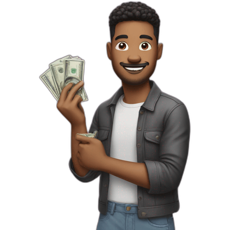 A man holding a TikTok logo in one hand and money in one hand emoji