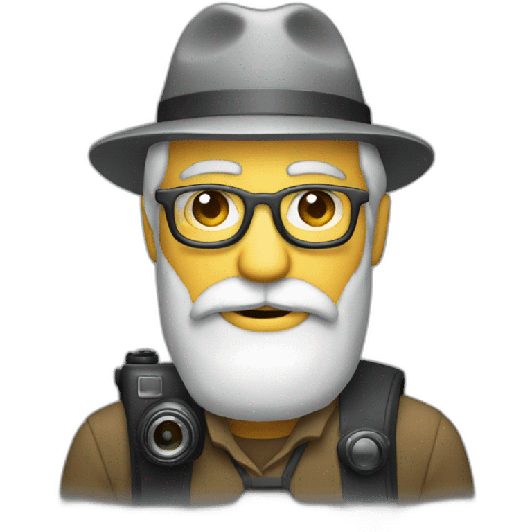 photographer, old, grey, no hat, beard, camera, nature emoji