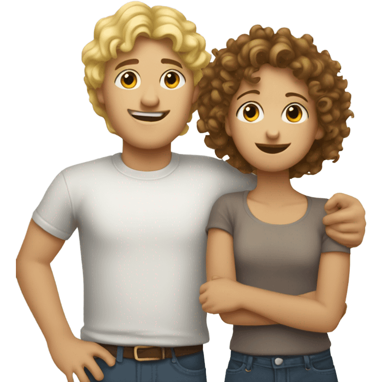 Tall brown curly haired boy giveonf short blonde haired girl a hug emoji