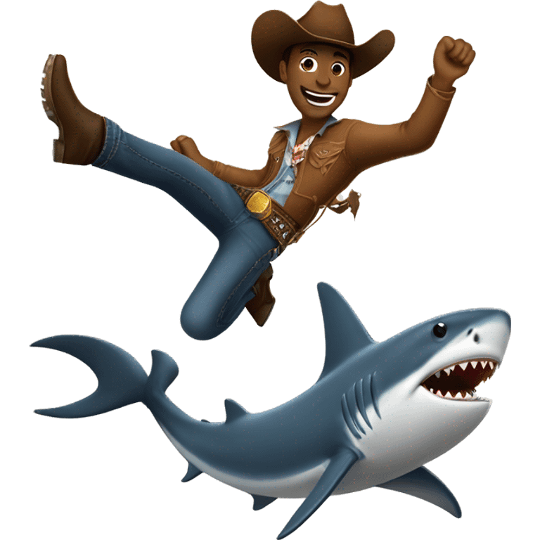 a cowboy doing the splits on a shark emoji