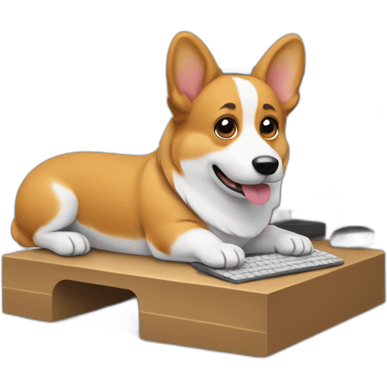 Corgi typing on a computer emoji