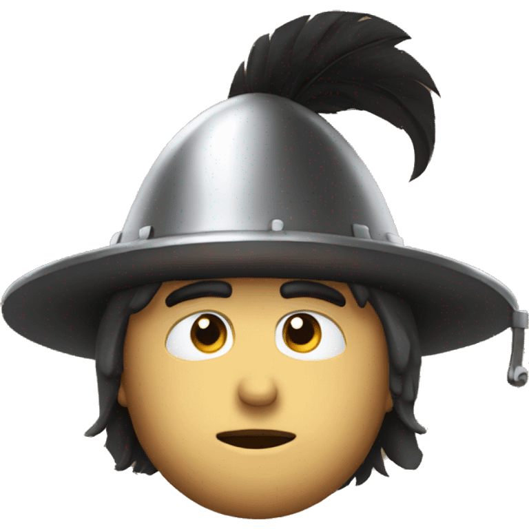 Guy wearing a morion kettle helmet questioning life emoji