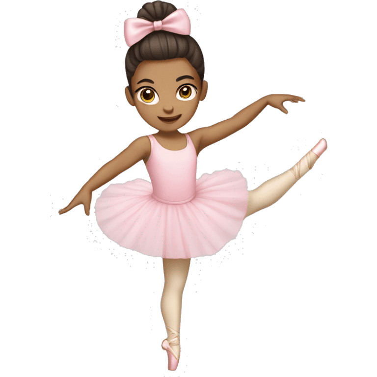 A young lightskin girl wearing a light pink bow doing ballet  emoji