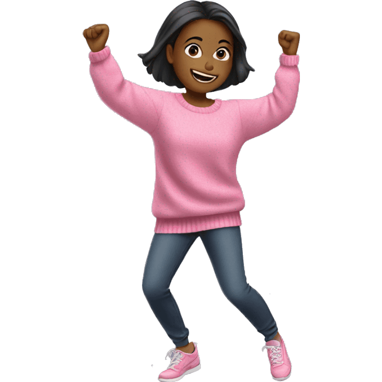 Girl in pink sweater dancing emoji