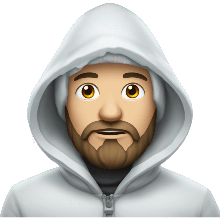 Russian man with beard in a hood covered with snow and ice emoji