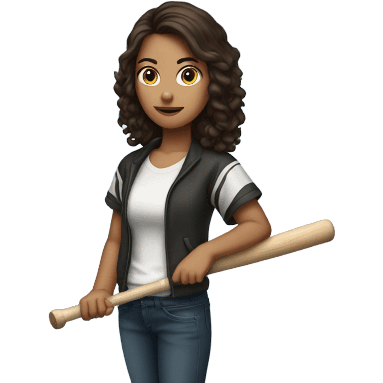 Brunette girl with baseball bat emoji