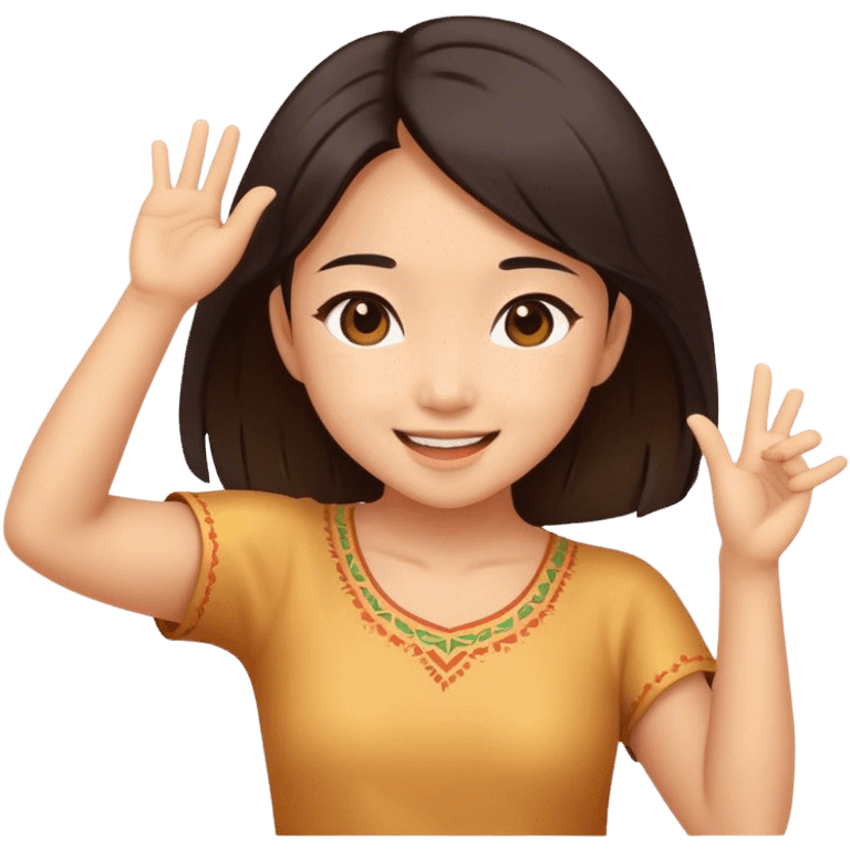 An Asian girl is dancing happily  emoji