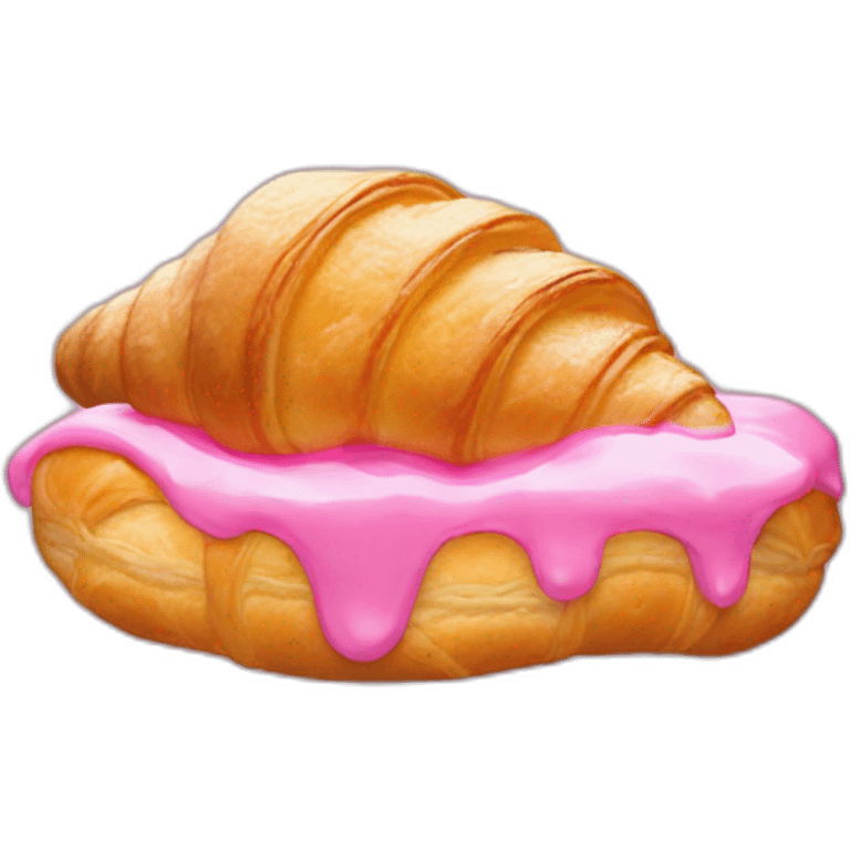 A croissant with pink glacé on top and yellow cream inside emoji