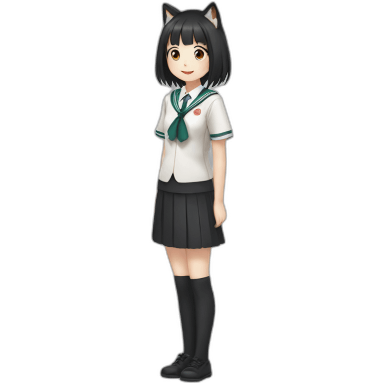 fox girl with black haired in Japanese school uniform Full length emoji