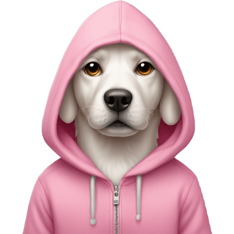 white dog wearing hoodie pink  emoji