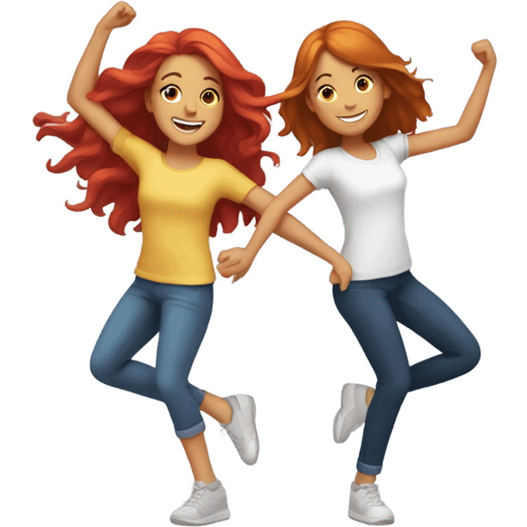 Redhair girl and brown hair girl dancing emoji