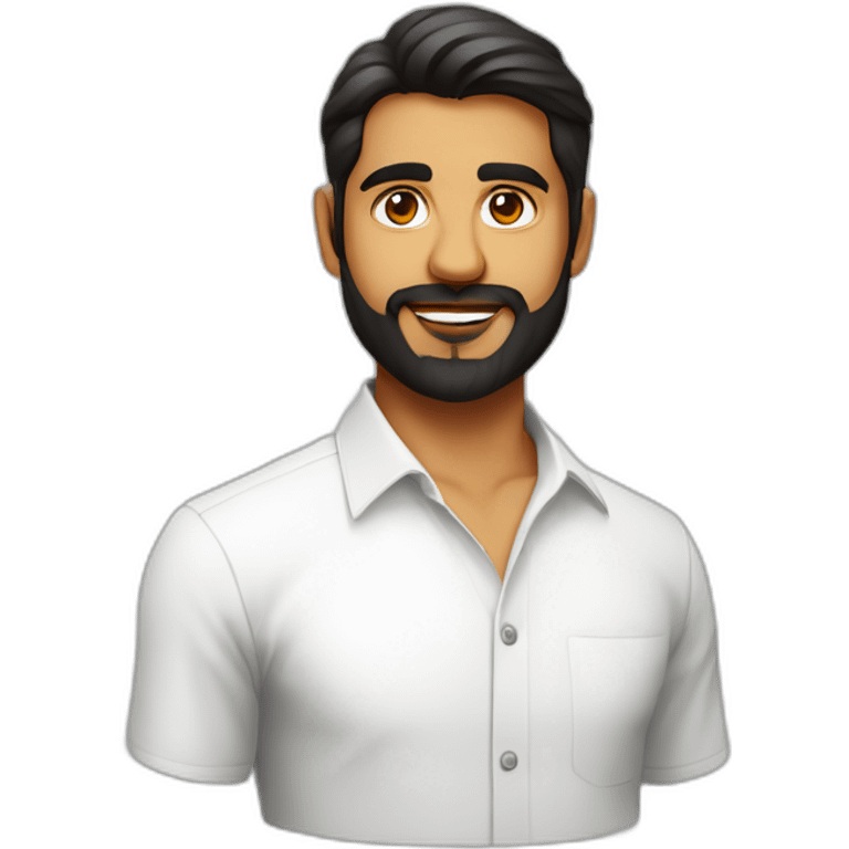 Young Jayendrasinh Solanki as Developer in white shirt with sleeve up and medium beard emoji