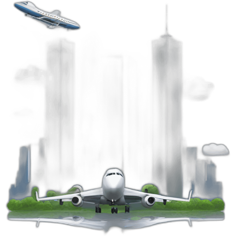 Twin towers with plane emoji