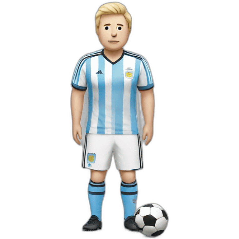 Fat white man play soccer. argentina uniform. emoji