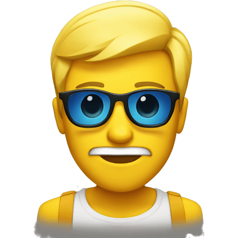 yellow default emoji style, single raised eyebrow, sunglasses, smirk emoji