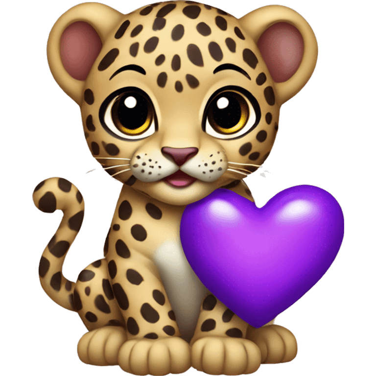 Baby leopard holding a purple heart  emoji