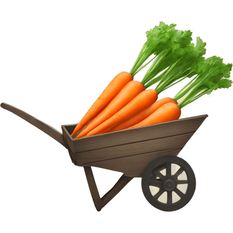 Minimalistic Pastel cute Carrots in a dark wooden  wheelbarrow  emoji