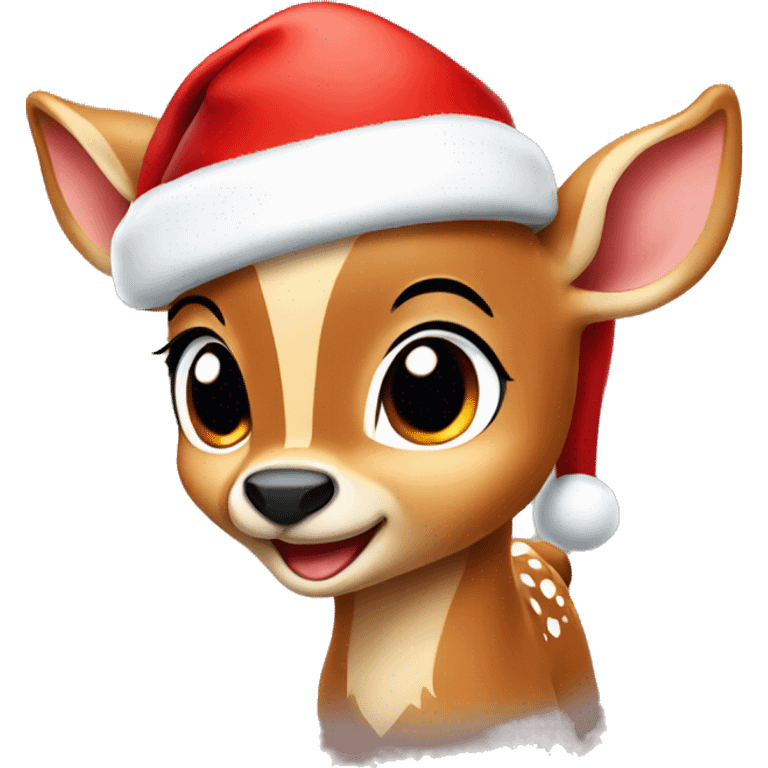 cute animated bambi with a santa hat emoji