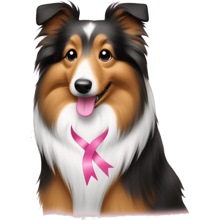 Sheltie with pink ribbon around neck emoji