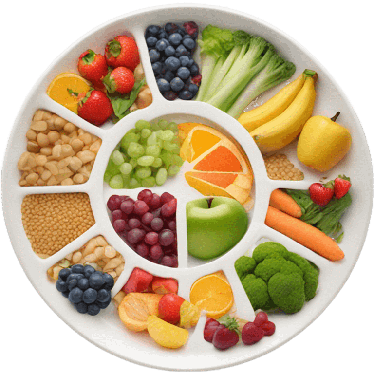 round white plate full of healthy food emoji