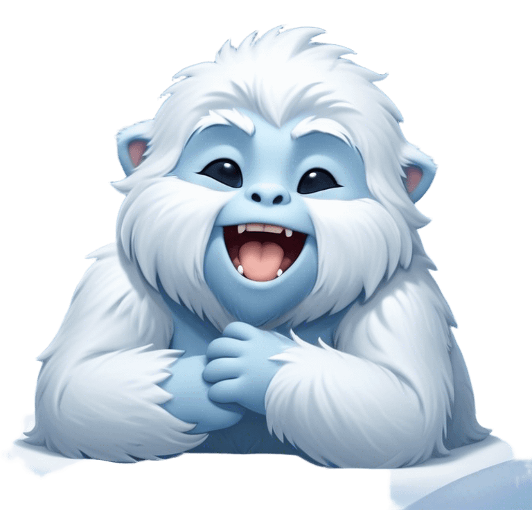 Cinematic Cute Yawning Yeti Portrait Emoji, with a charming, fluffy, snow-dusted figure in gentle whites and cool blues, head tilting back in a wide, endearing yawn with softly closed, peaceful eyes and a content little smile, simplified yet irresistibly adorable, highly detailed with a soft, frosty glow and outline capturing the serene slumber of a yeti! emoji