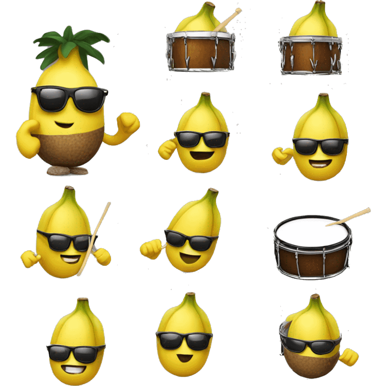 A banana wearing sunglasses playing the drums emoji