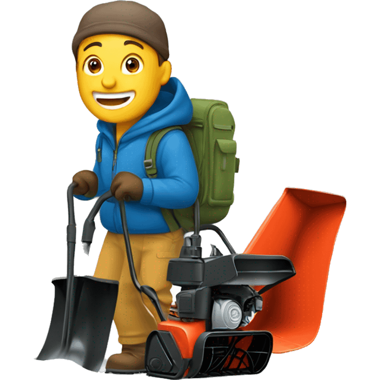 Happy man using back-pack style snowblower emoji