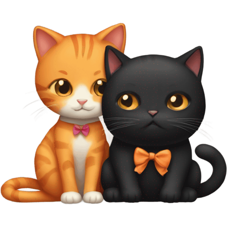 an orange cat with a bow on hugging a black cat  emoji