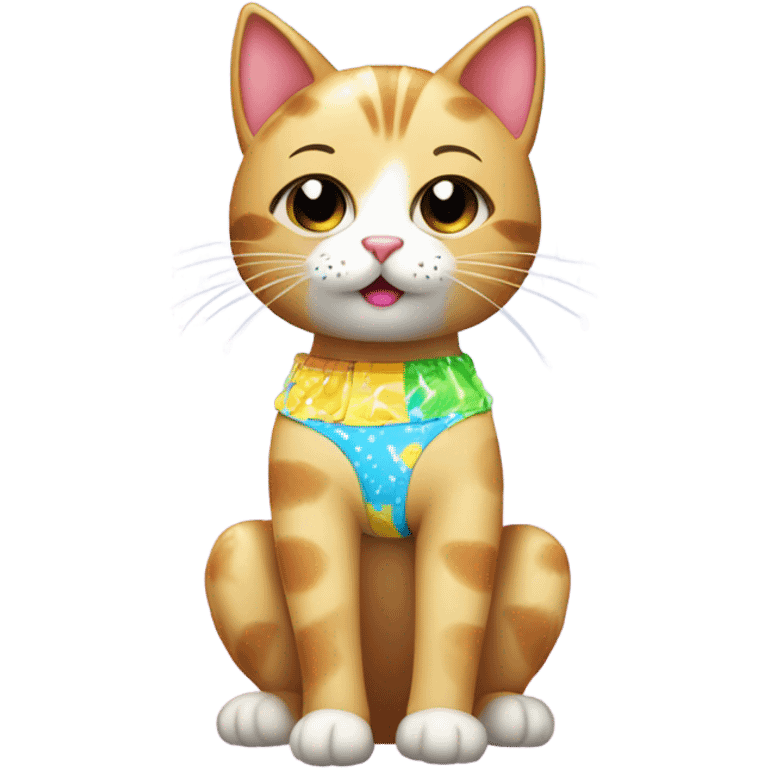 A cute cat showering in a bathing suit emoji