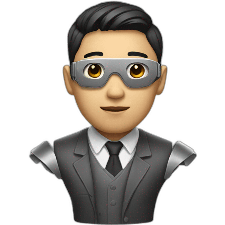 Asian guy suited as a cyborg emoji