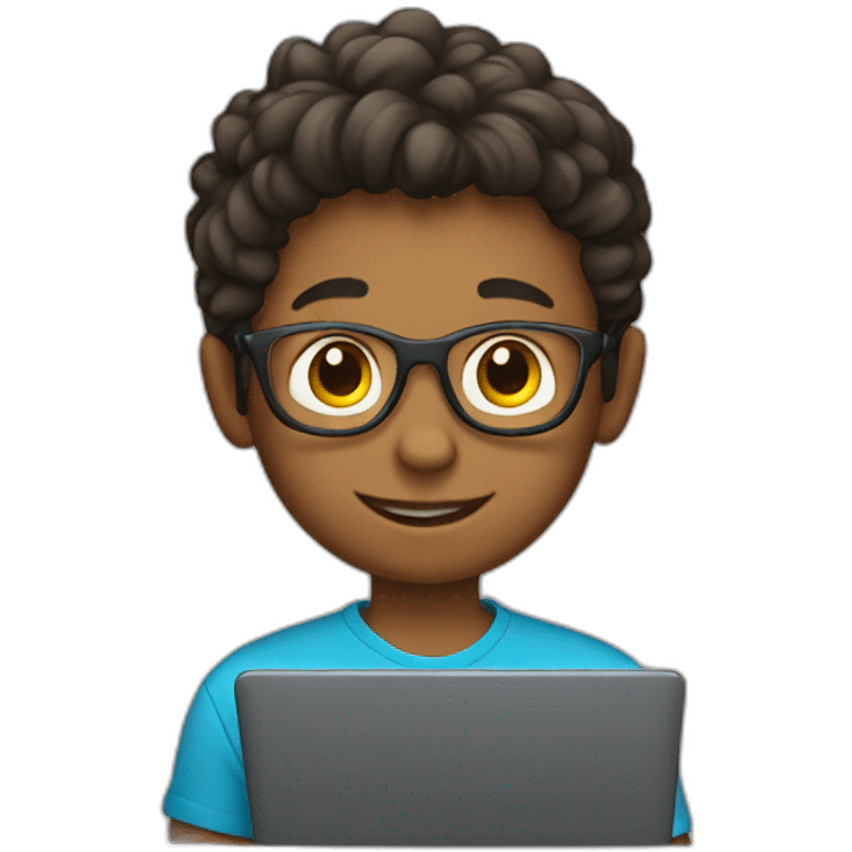 young boy with his laptop emoji