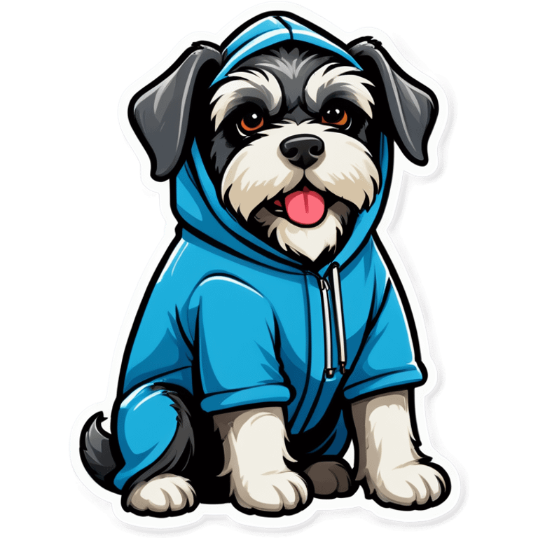 Schnauzer dog wearing a hoodie emoji