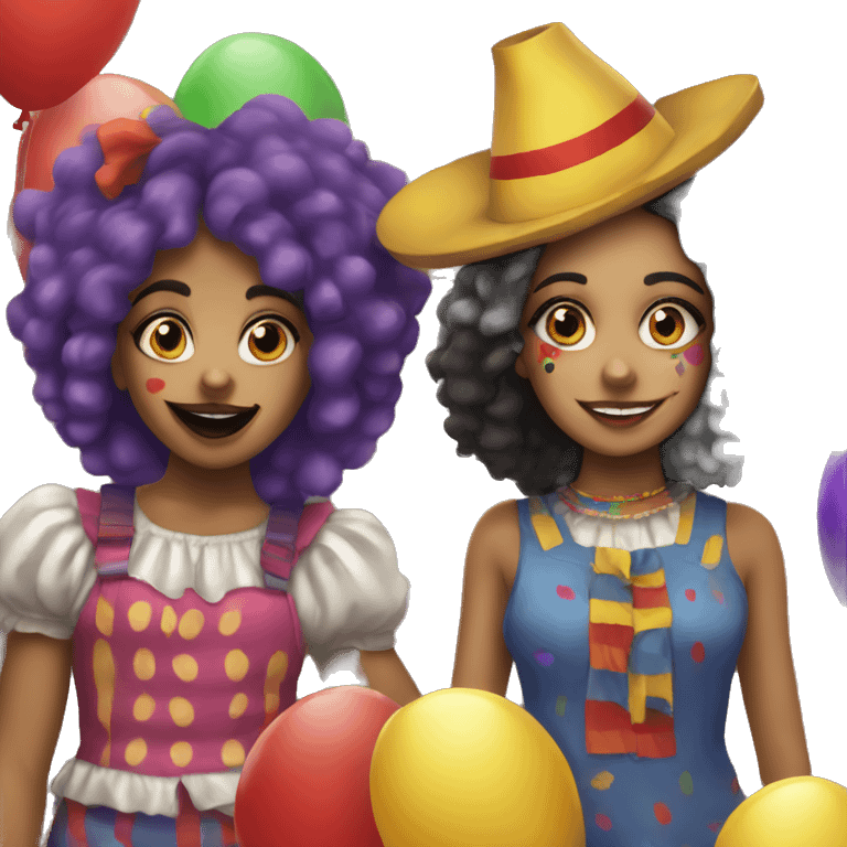 Mixed girl and Hispanic girl as clowns emoji